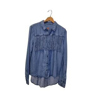 NWT Scully Womens Blue Denim Fringe Button Down Long Sleeve Shirt Medium Western